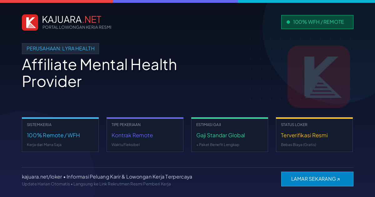 Lowongan Kerja Remote: Affiliate Mental Health Provider di Lyra Health