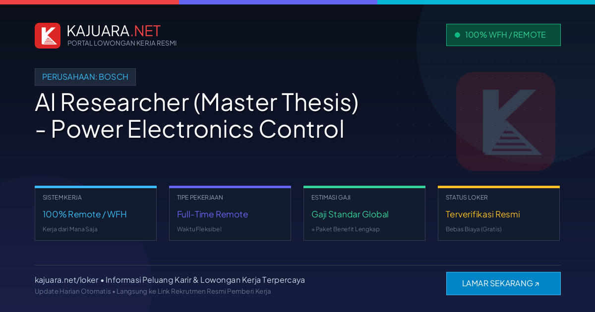 [100% Remote] AI Researcher (Master Thesis) - Power Electronics Control at Bosch – Hiring Now