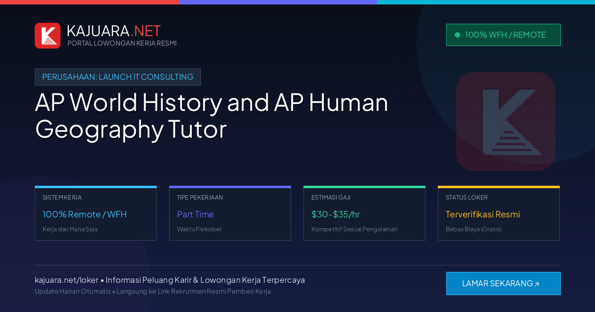Lowongan Kerja Remote: AP World History and AP Human Geography Tutor di Launch It Consulting
