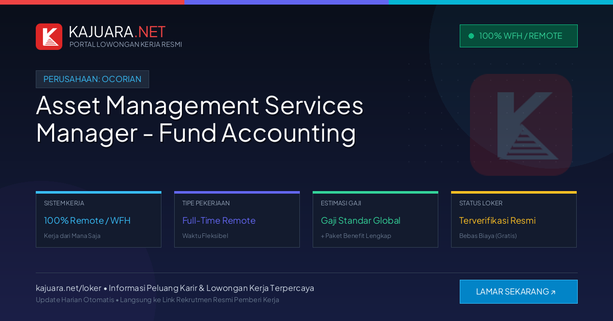 Lowongan Kerja Remote: Asset Management Services Manager - Fund Accounting di Ocorian
