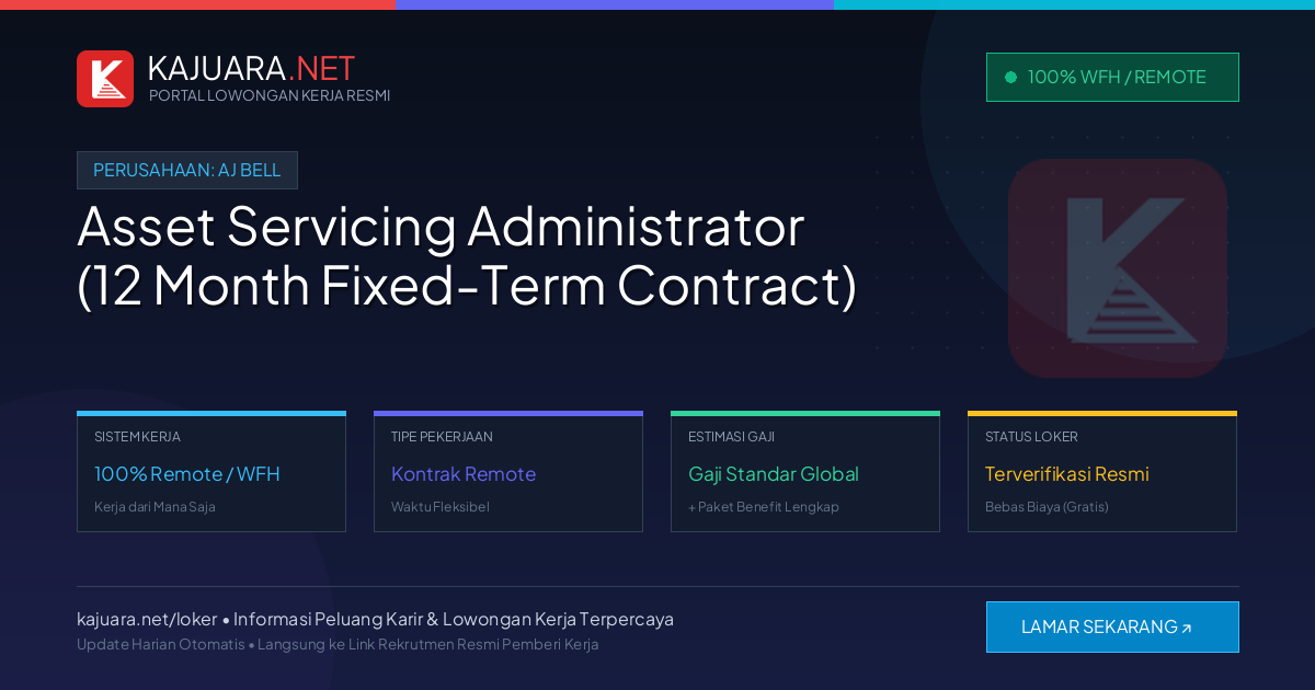 Lowongan Kerja Remote: Asset Servicing Administrator (12 Month Fixed-Term Contract) di AJ Bell
