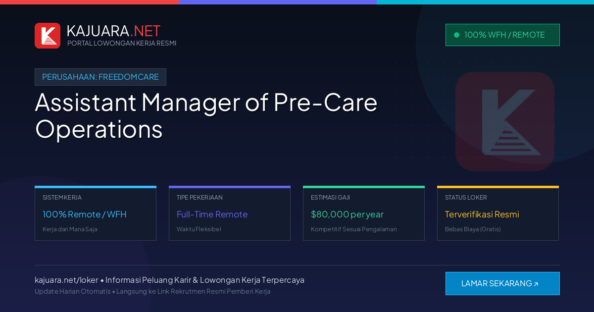 Lowongan Kerja Remote: Assistant Manager of Pre-Care Operations di FreedomCare