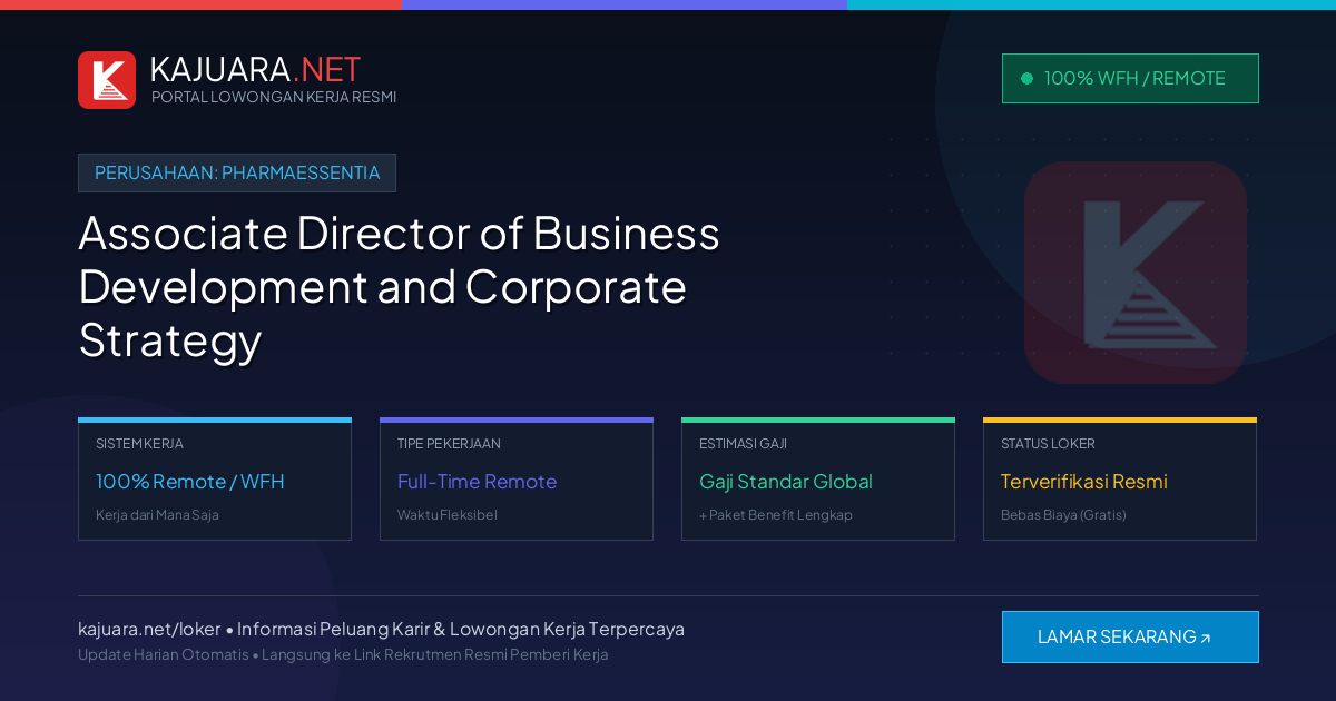 Lowongan Kerja Remote: Associate Director of Business Development and Corporate Strategy di PharmaEssentia