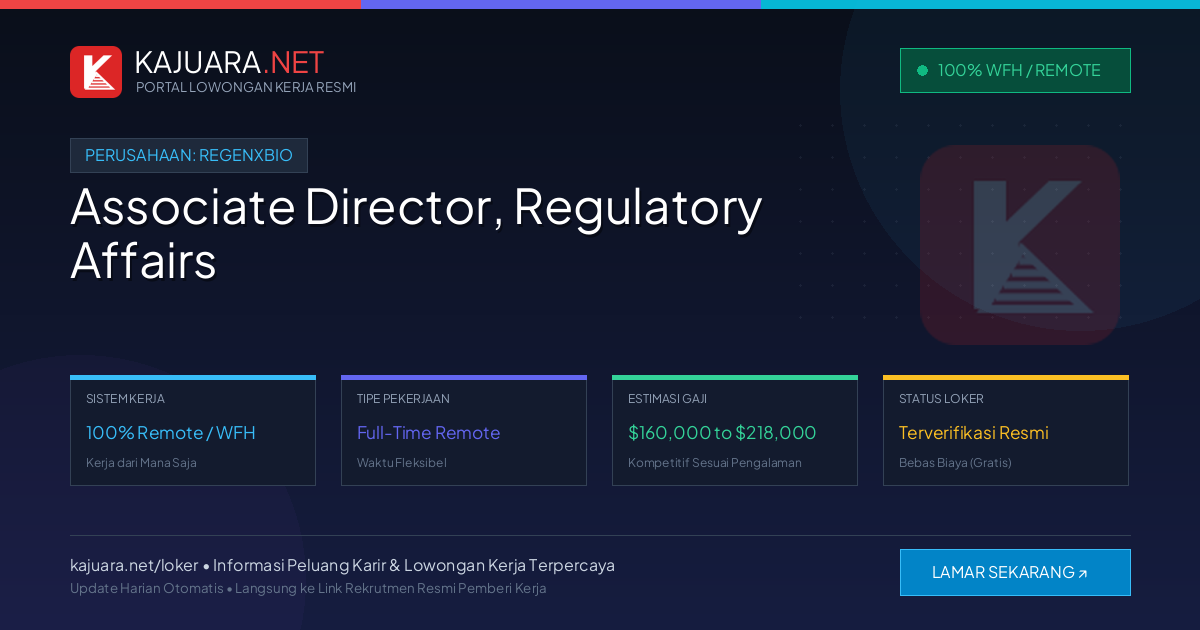 Lowongan Kerja Remote: Associate Director, Regulatory Affairs di REGENXBIO