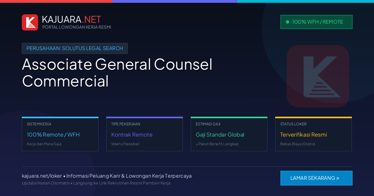 Lowongan Kerja Remote: Associate General Counsel Commercial di Solutus Legal Search