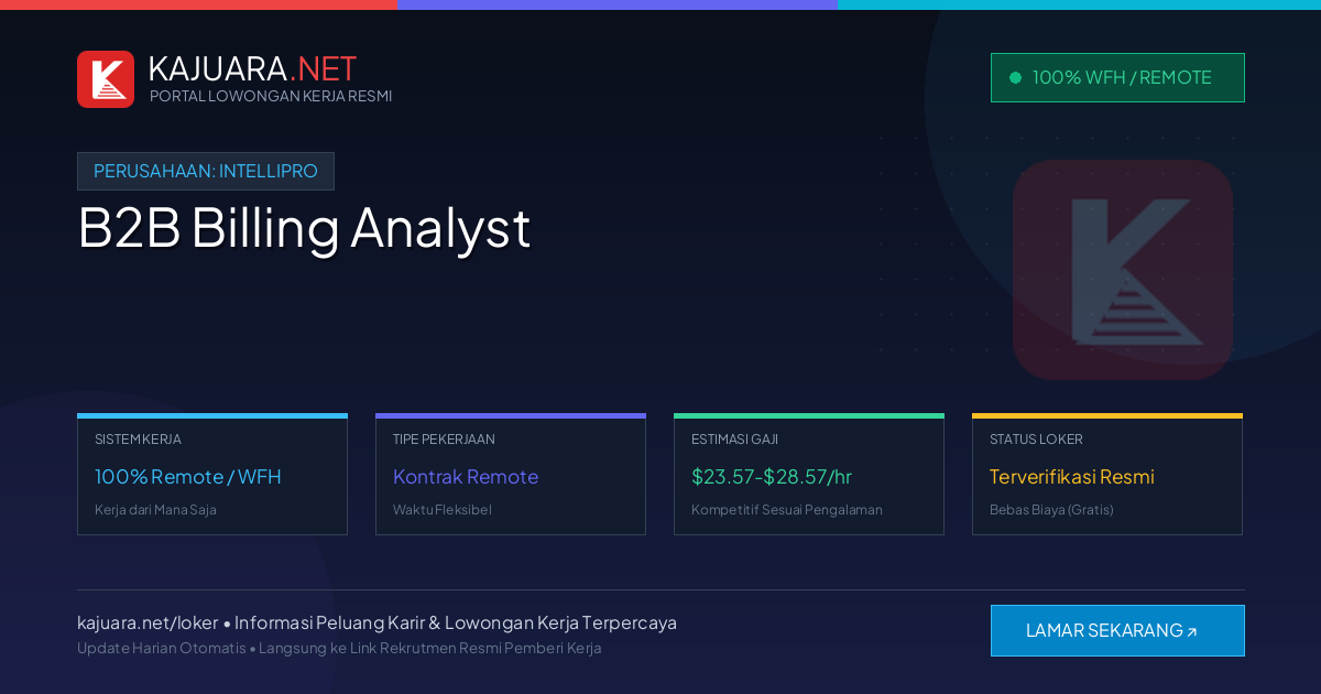 Lowongan Kerja Remote: B2B Billing Analyst di IntelliPro