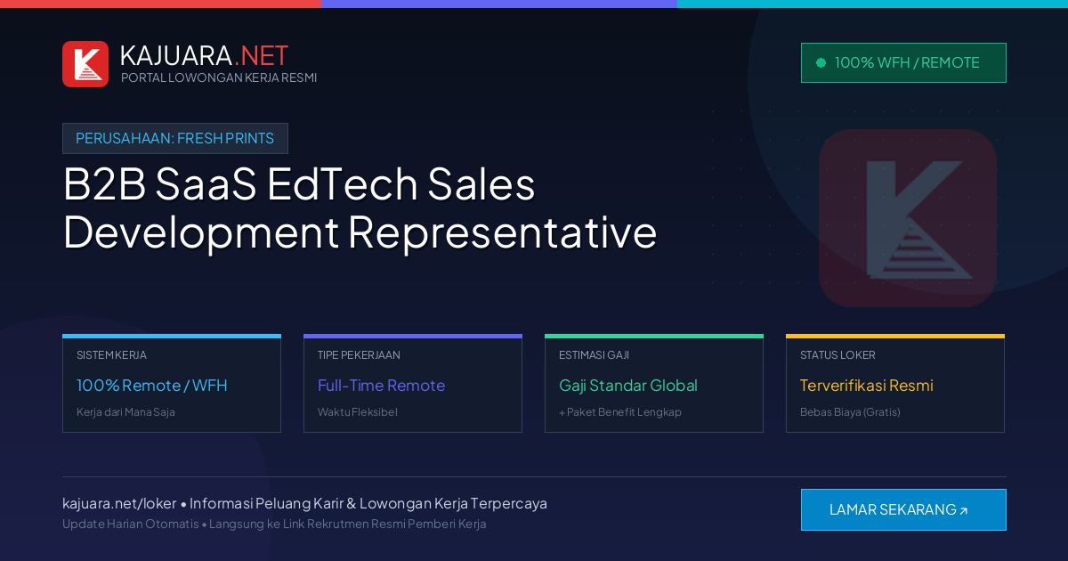 Lowongan Kerja Remote: B2B SaaS EdTech Sales Development Representative di Fresh Prints