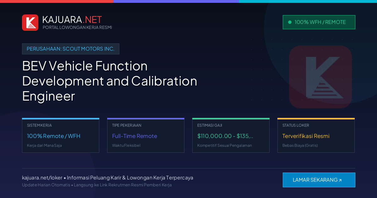 Lowongan Kerja Remote: BEV Vehicle Function Development and Calibration Engineer di Scout Motors Inc.