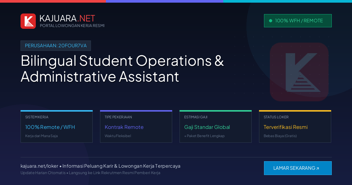 Lowongan Kerja Remote: Bilingual Student Operations & Administrative Assistant di 20four7VA