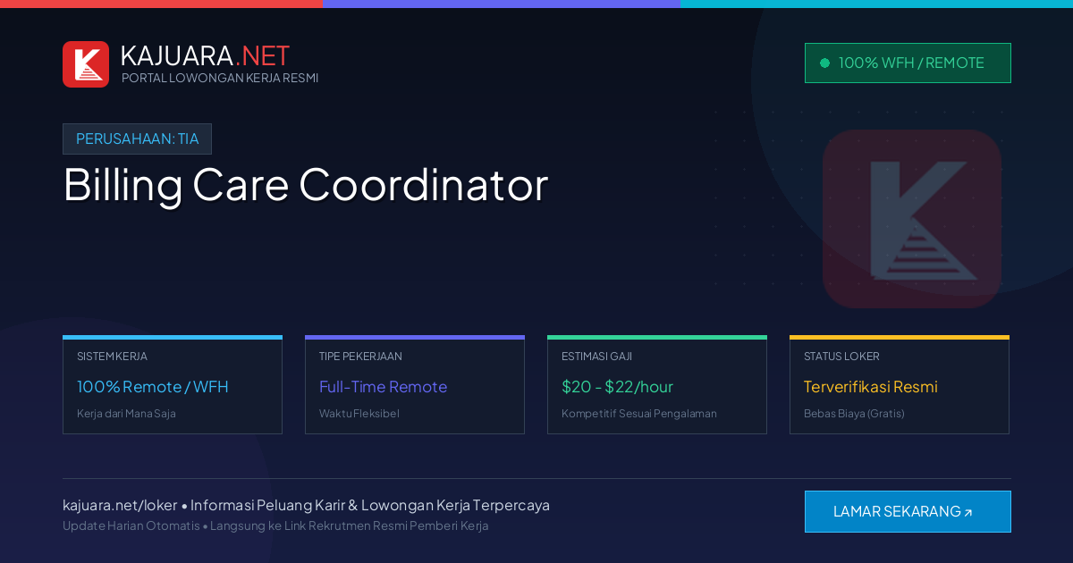 [Work From Home] Billing Care Coordinator at Tia ($20 - $22/hour)