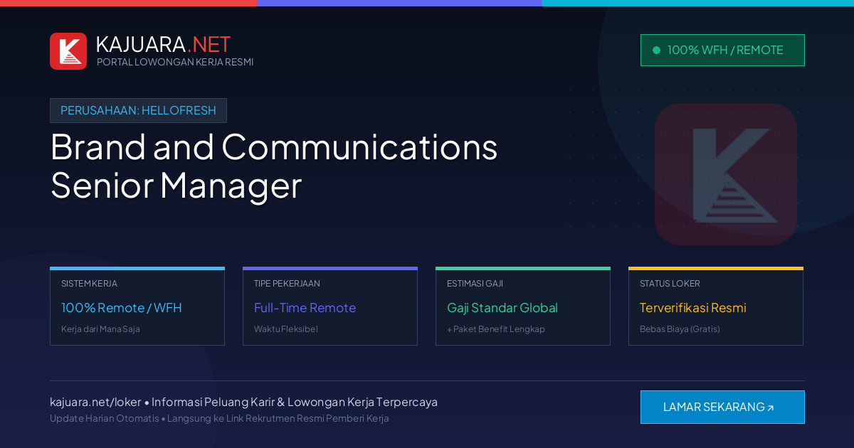 Lowongan Kerja Remote: Brand and Communications Senior Manager di HelloFresh