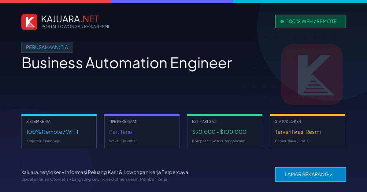 [100% Remote] Business Automation Engineer at Tia ($90,000 - $100,000)