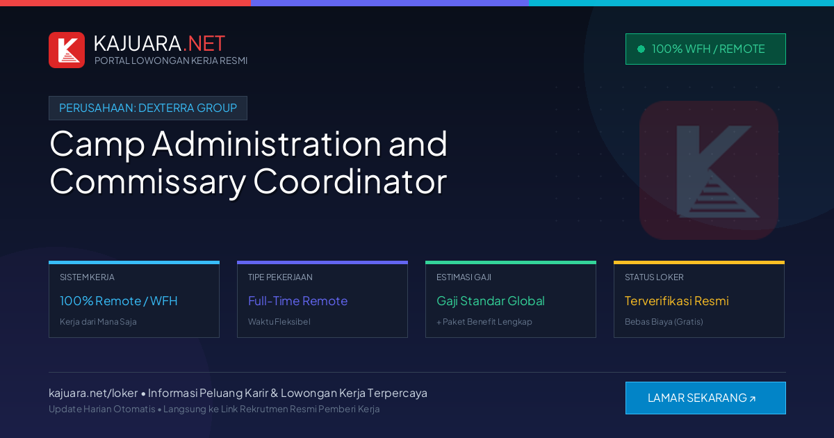 Lowongan Kerja Remote: Camp Administration and Commissary Coordinator di Dexterra Group
