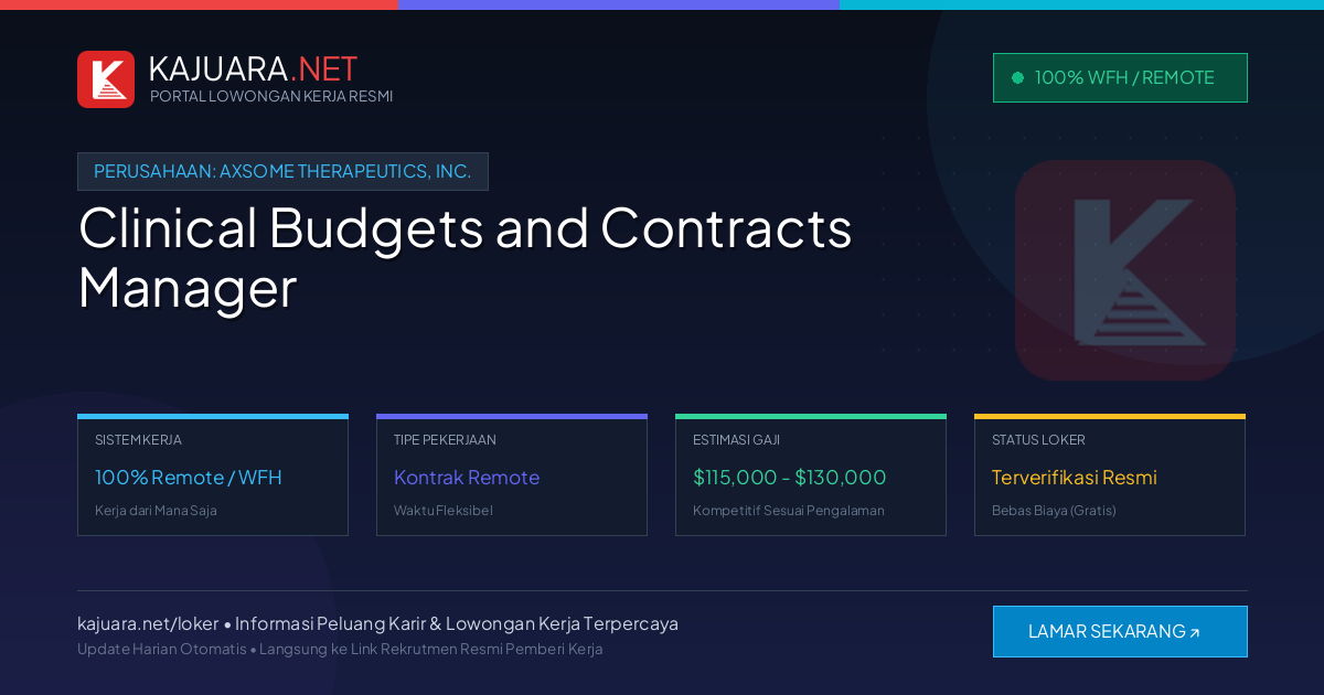 Lowongan Kerja Remote: Clinical Budgets and Contracts Manager di Axsome Therapeutics, Inc.