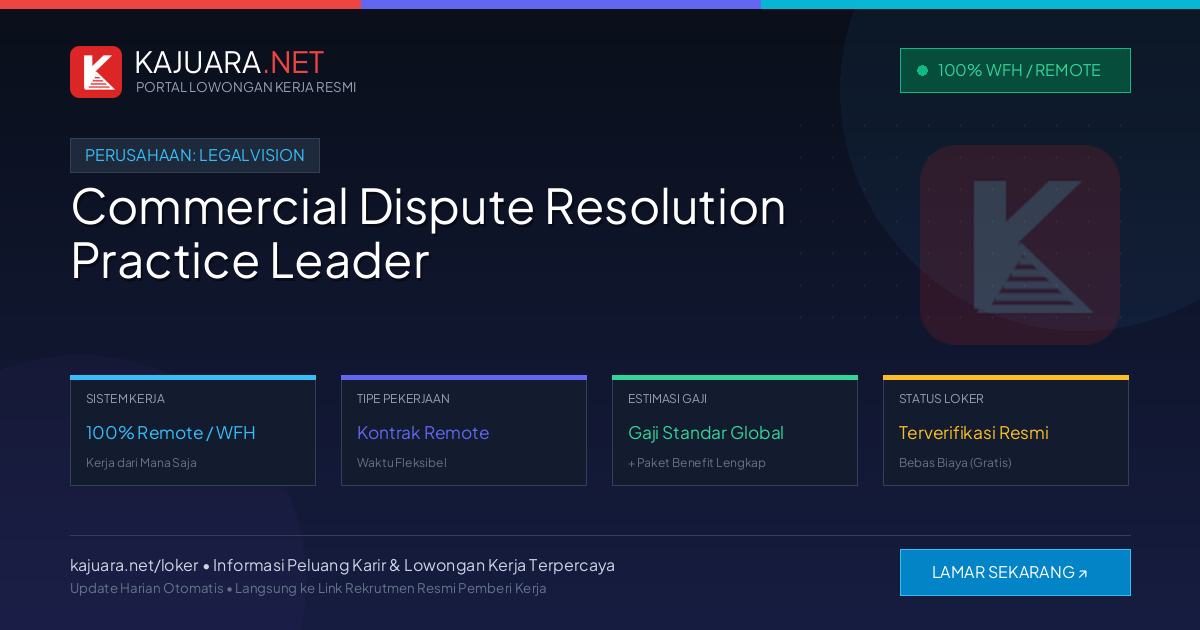 Lowongan Kerja Remote: Commercial Dispute Resolution Practice Leader di LegalVision
