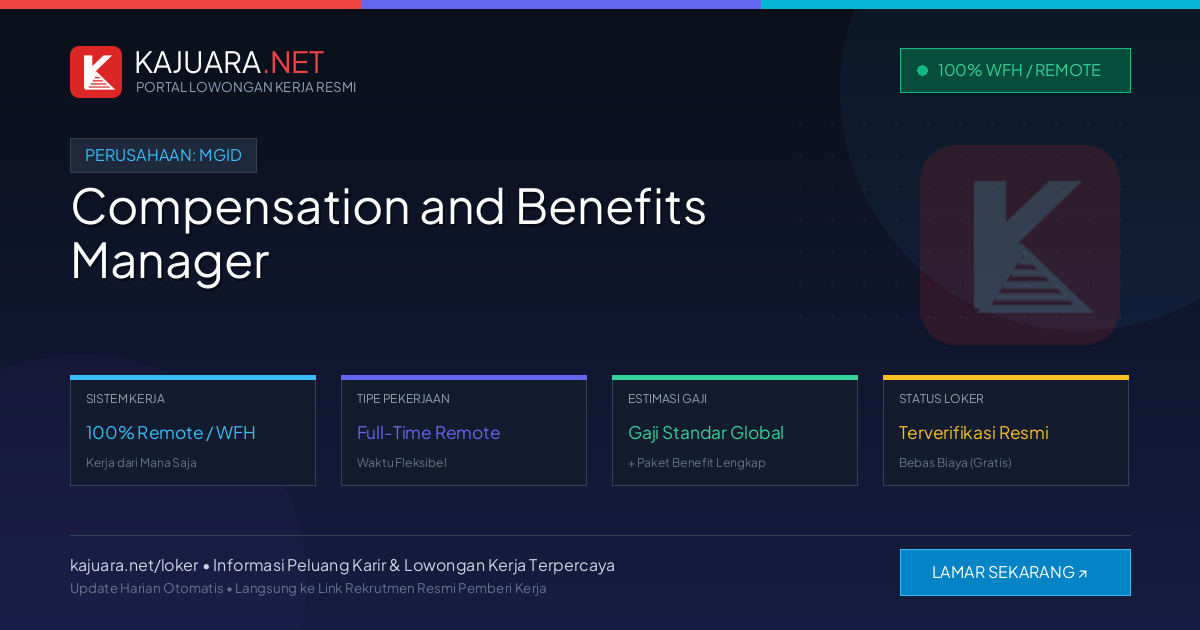 Lowongan Kerja Remote: Compensation and Benefits Manager di MGID