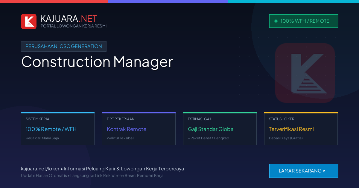 Lowongan Kerja Remote: Construction Manager di CSC Generation