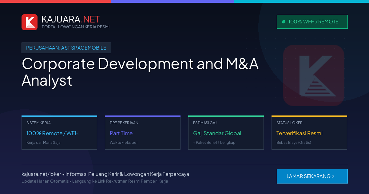 [100% Remote] Corporate Development and M&A Analyst at AST SpaceMobile – Hiring Now