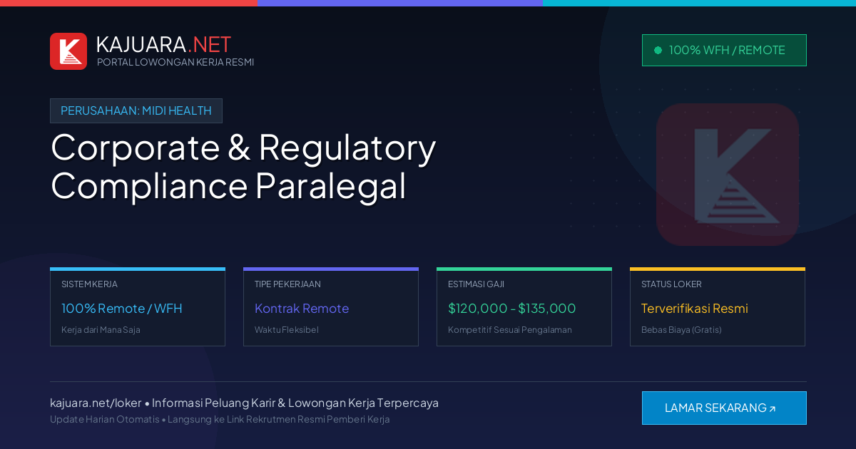 Lowongan Kerja Remote: Corporate & Regulatory Compliance Paralegal di Midi Health
