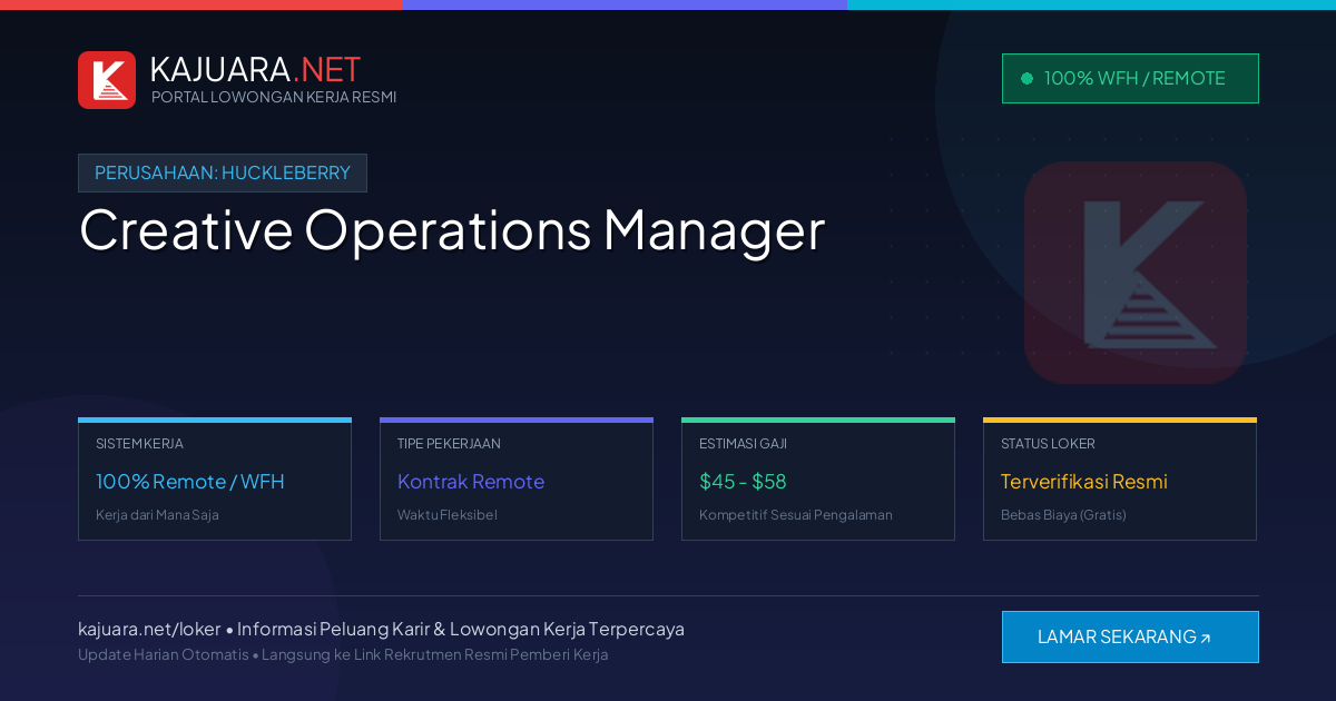 Lowongan Kerja Remote: Creative Operations Manager di Huckleberry
