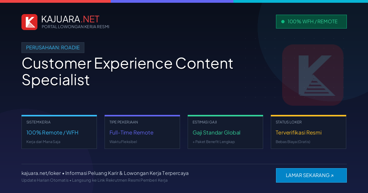 Lowongan Kerja Remote: Customer Experience Content Specialist di Roadie
