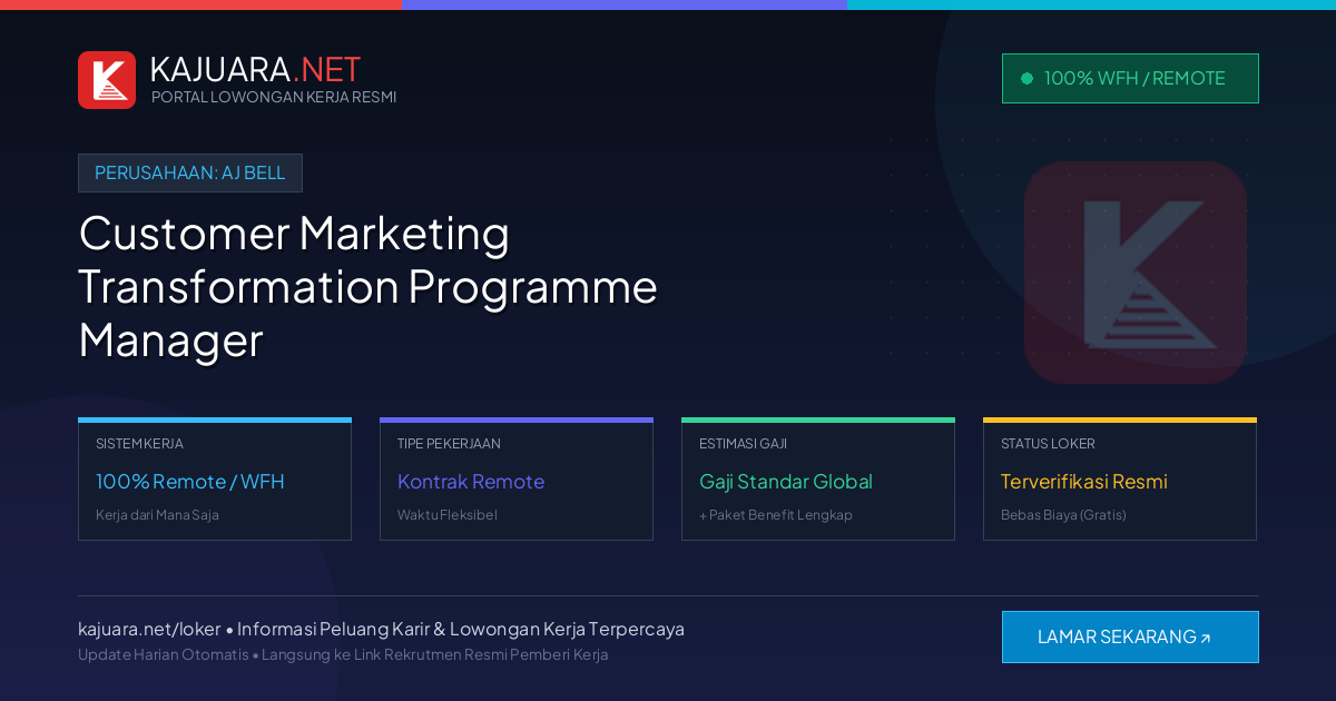 [Remote / WFH] Customer Marketing Transformation Programme Manager at AJ Bell – Immediate Opening