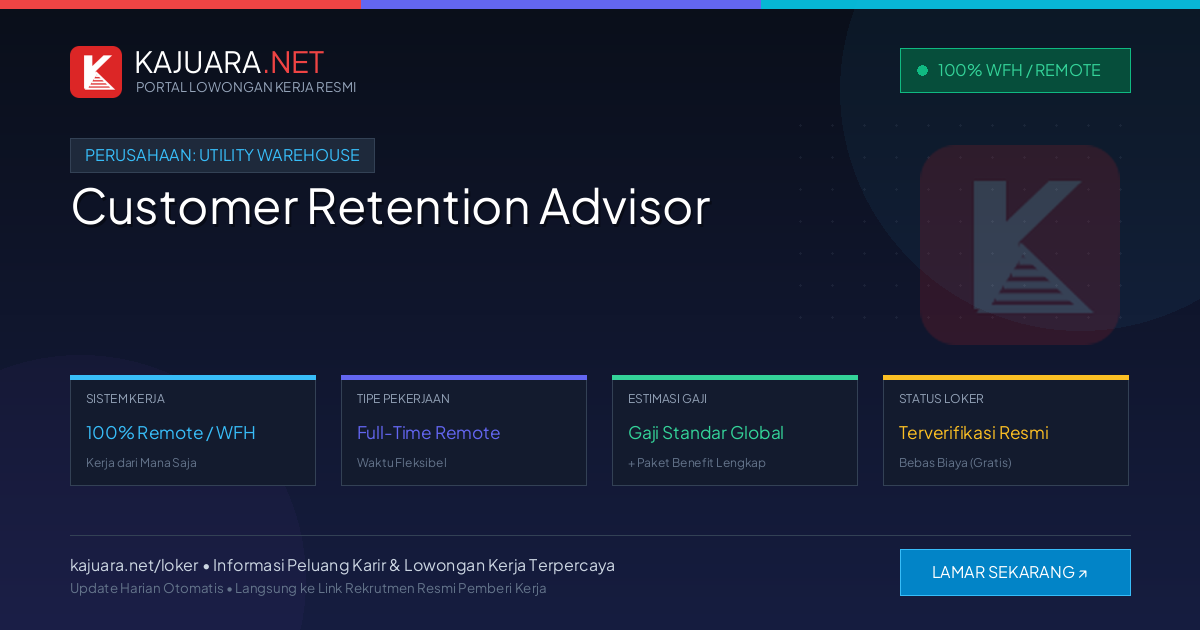 Lowongan Kerja Remote: Customer Retention Advisor di Utility Warehouse