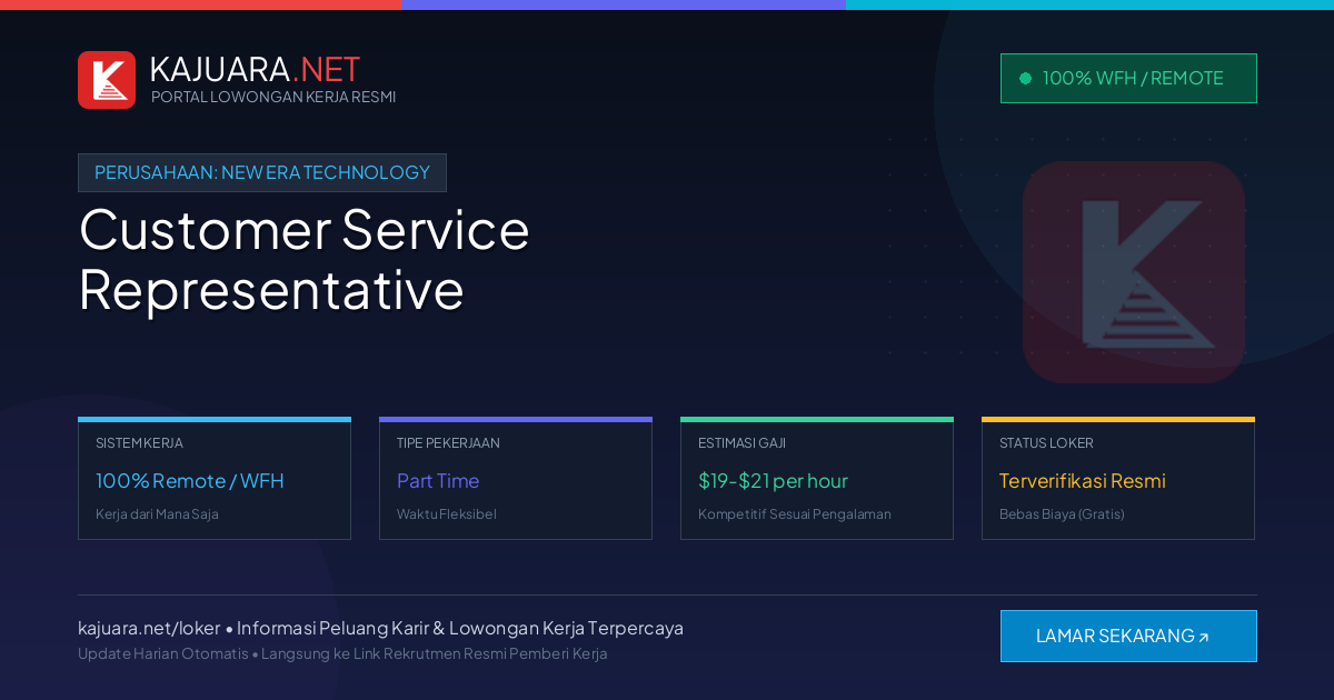 [Remote / WFH] Customer Service Representative at New Era Technology ($19-$21 per hour)