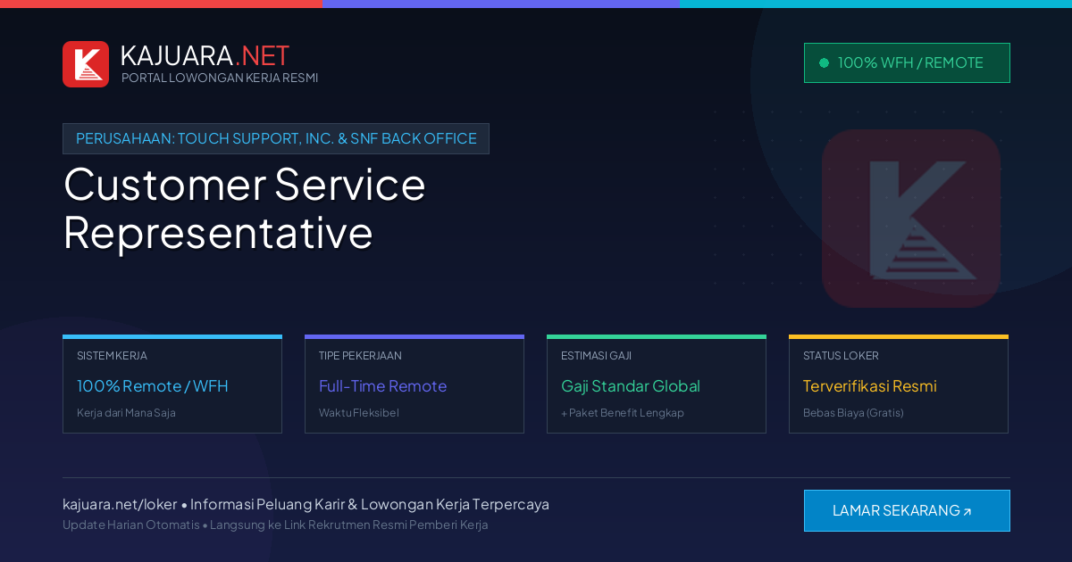 Lowongan Kerja Remote: Customer Service Representative di Touch Support, Inc. & SNF Back Office