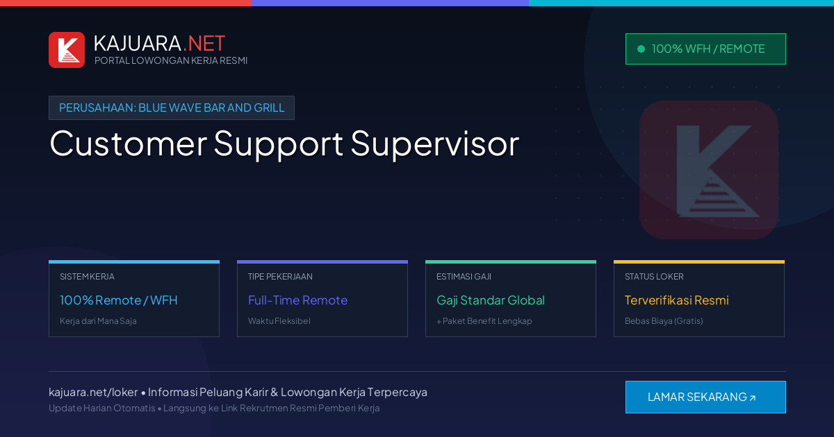 Lowongan Kerja Remote: Customer Support Supervisor di Blue Wave Bar and Grill