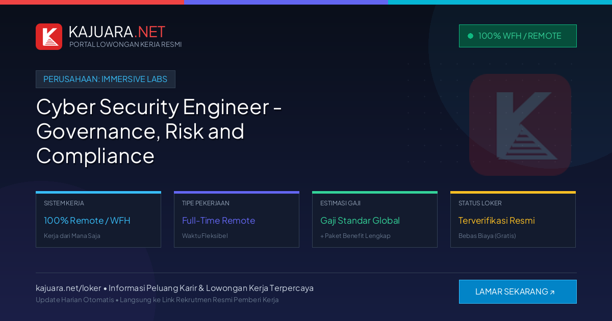 Lowongan Kerja Remote: Cyber Security Engineer - Governance, Risk and Compliance di Immersive Labs