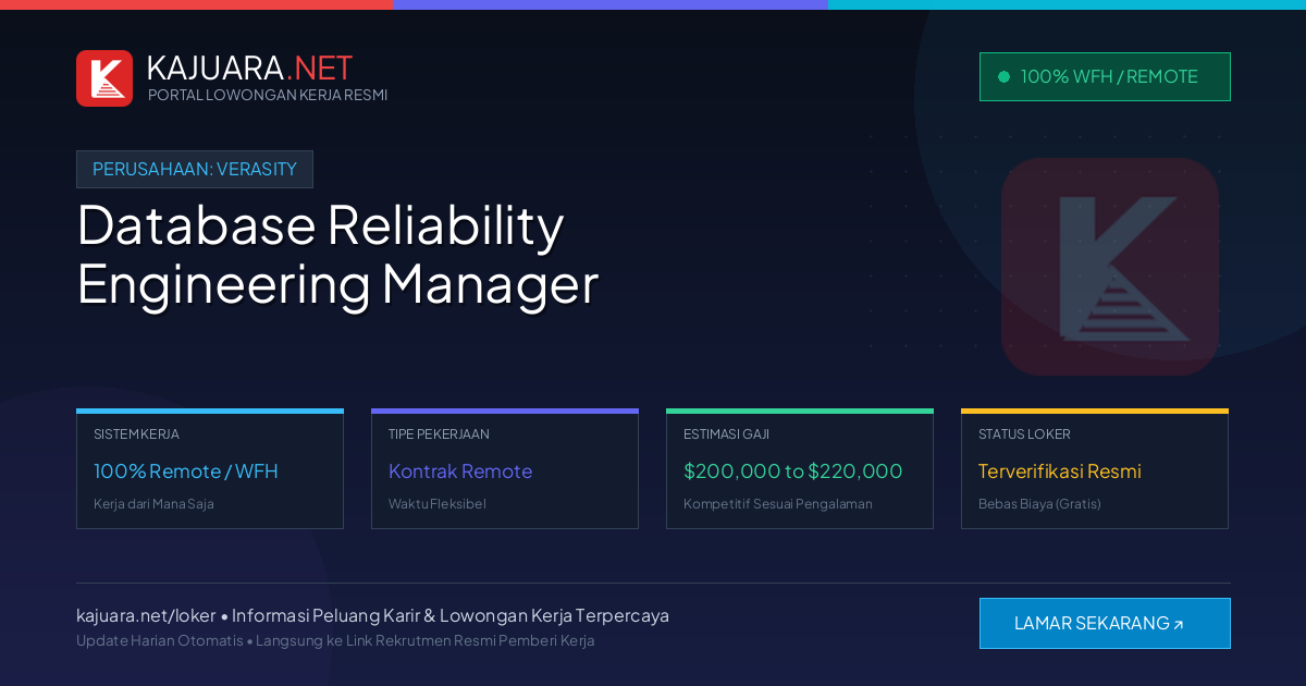 Lowongan Kerja Remote: Database Reliability Engineering Manager di Verasity