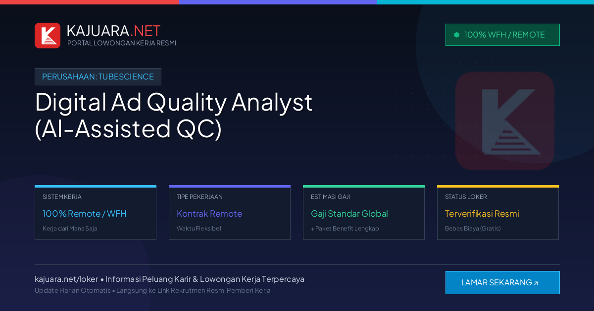 Lowongan Kerja Remote: Digital Ad Quality Analyst (AI-Assisted QC) di TubeScience