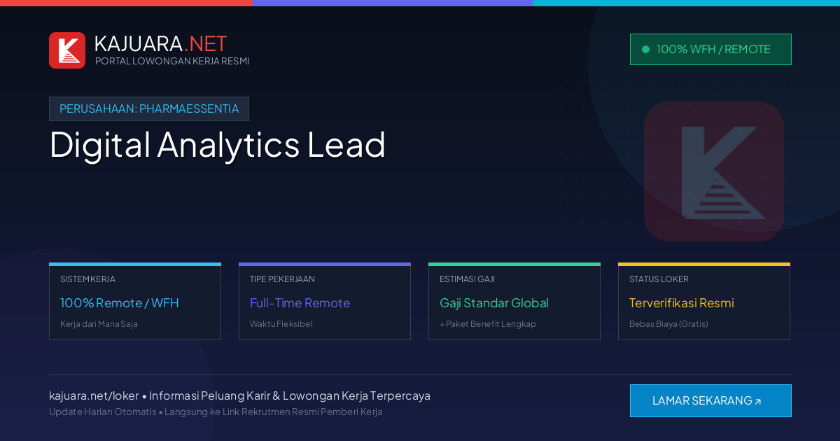 Lowongan Kerja Remote: Digital Analytics Lead di PharmaEssentia