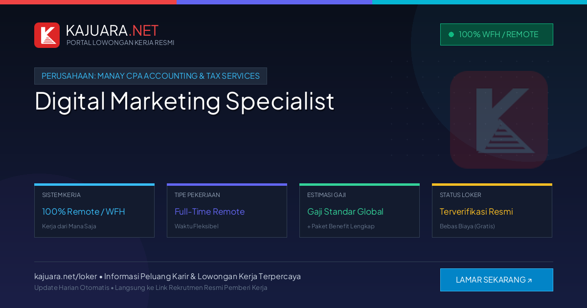 Lowongan Kerja Remote: Digital Marketing Specialist di Manay CPA Accounting & Tax Services