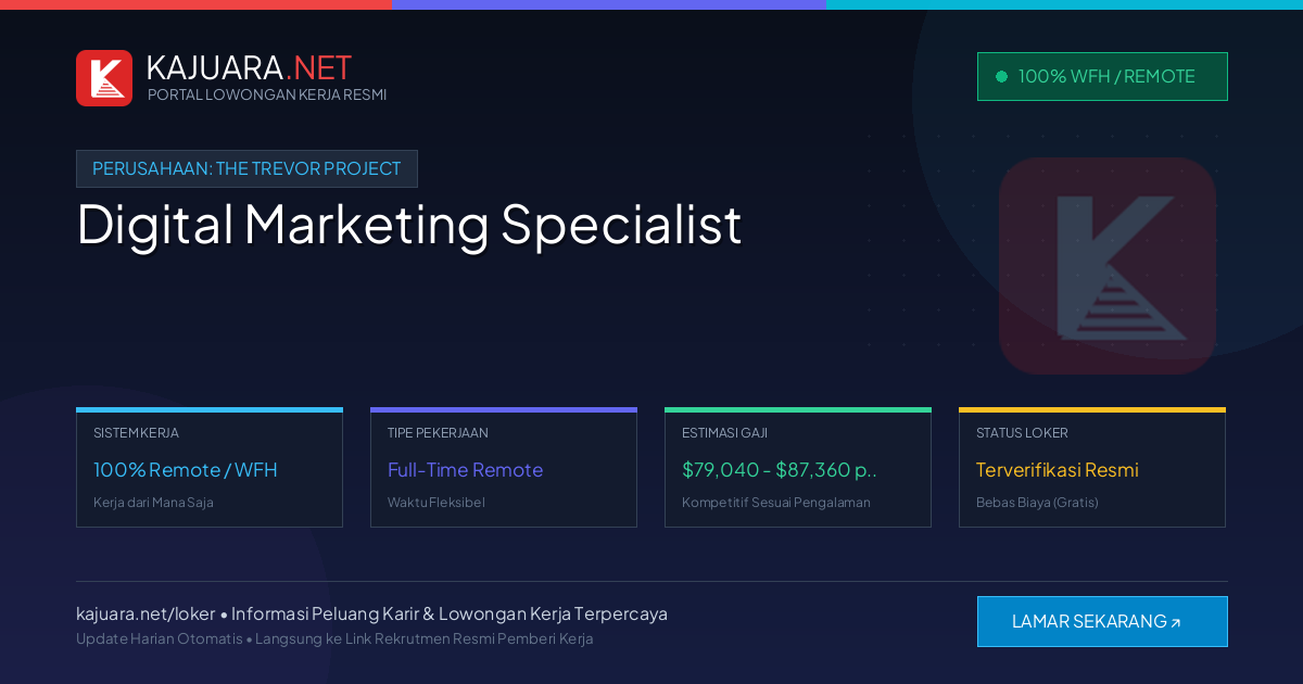 [Work From Home] Digital Marketing Specialist at The Trevor Project ($79,040 - $87,360 per year)