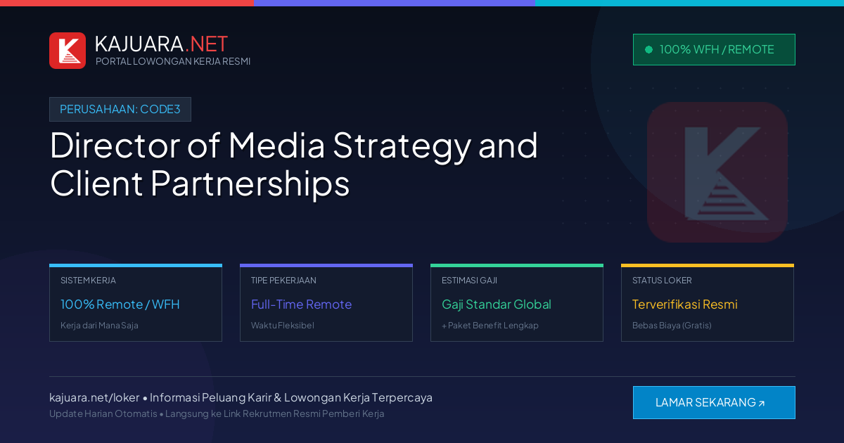 Lowongan Kerja Remote: Director of Media Strategy and Client Partnerships di Code3