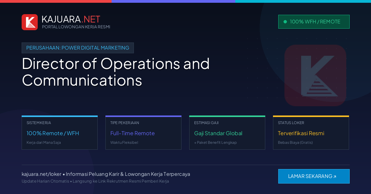 Lowongan Kerja Remote: Director of Operations and Communications di Power Digital Marketing
