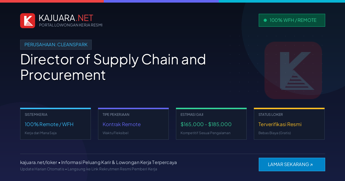 Lowongan Kerja Remote: Director of Supply Chain and Procurement di CleanSpark