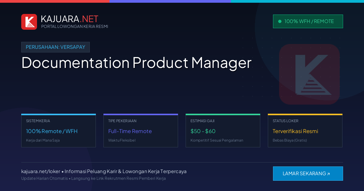 Lowongan Kerja Remote: Documentation Product Manager di Versapay