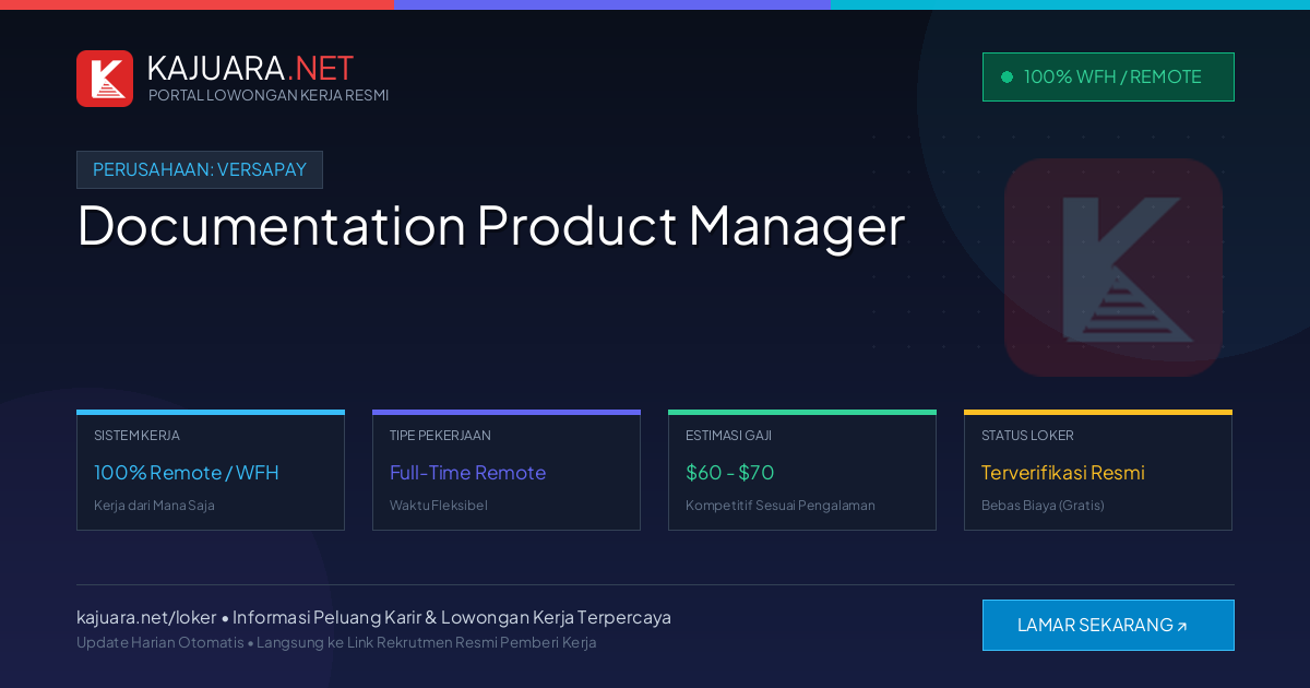 Lowongan Kerja Remote: Documentation Product Manager di Versapay