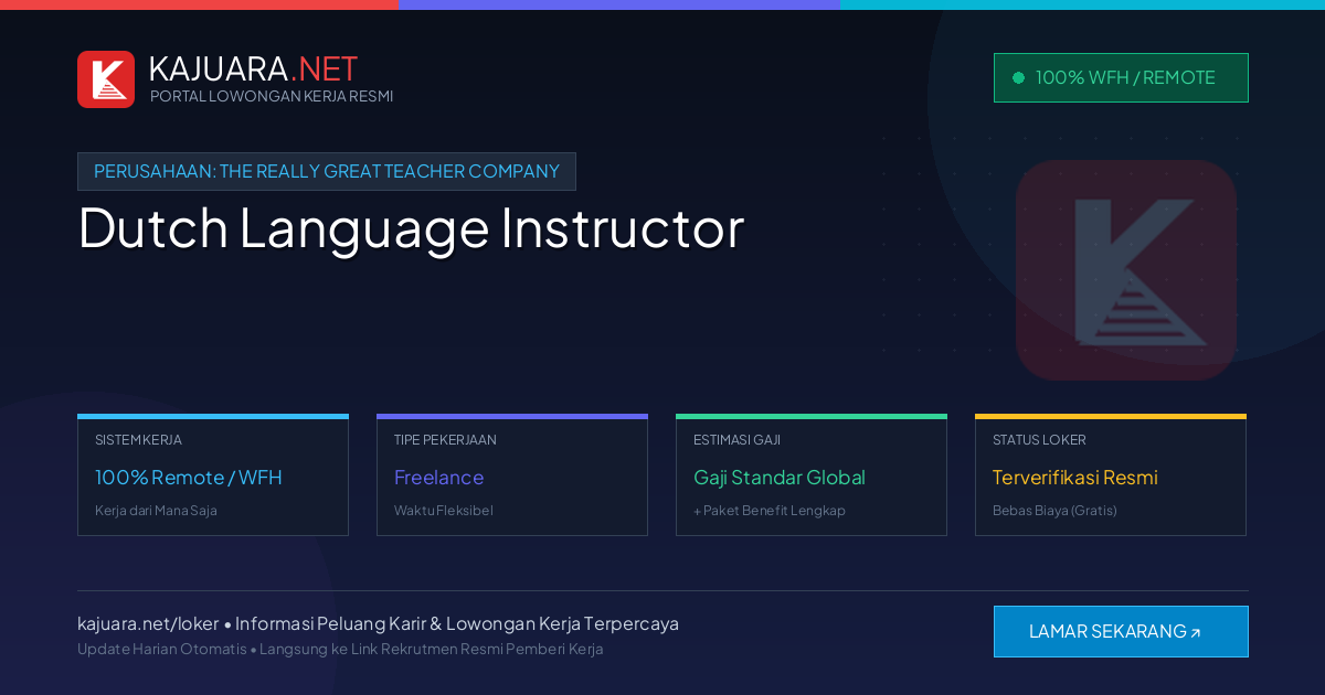 [100% Remote] Dutch Language Instructor at The Really Great Teacher Company – Hiring Now