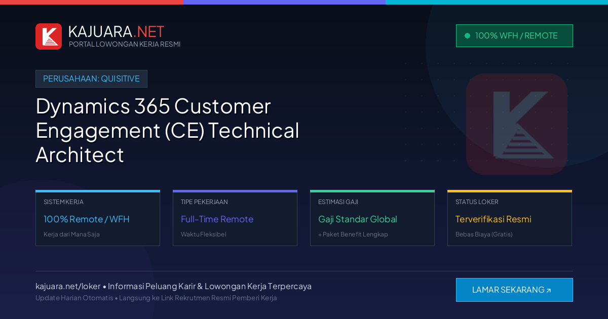 [Work From Home] Dynamics 365 Customer Engagement (CE) Technical Architect at Quisitive – Apply Online