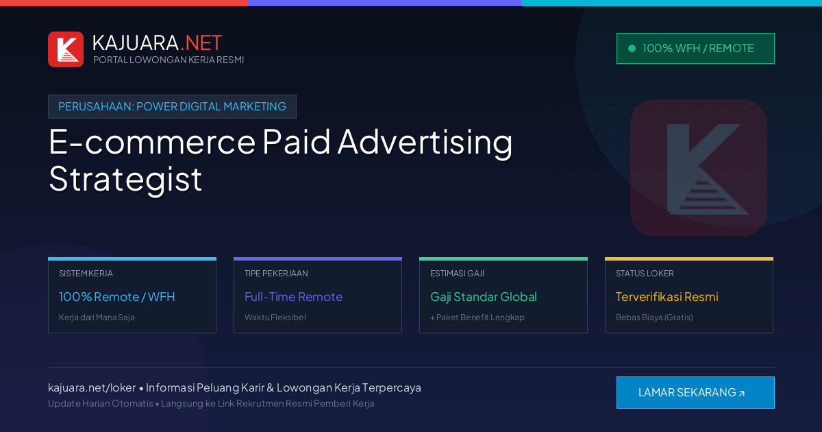 Lowongan Kerja Remote: E-commerce Paid Advertising Strategist di Power Digital Marketing