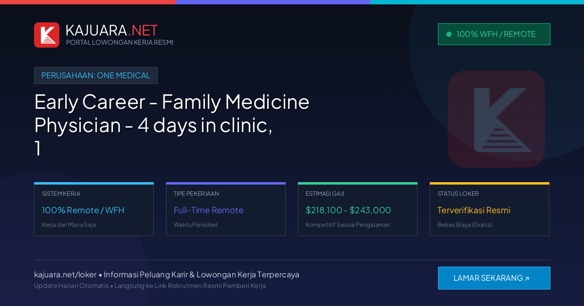 Lowongan Kerja Remote: Early Career - Family Medicine Physician - 4 days in clinic, 1 day remote di One Medical