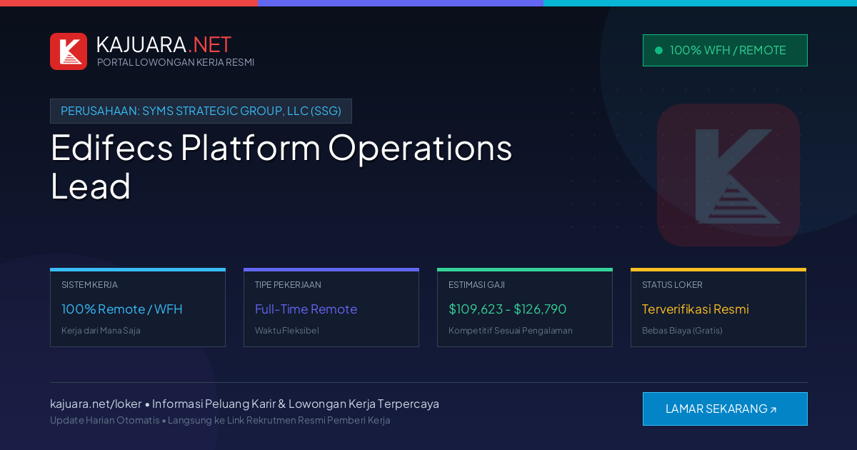 Lowongan Kerja Remote: Edifecs Platform Operations Lead di Syms Strategic Group, LLC (SSG)