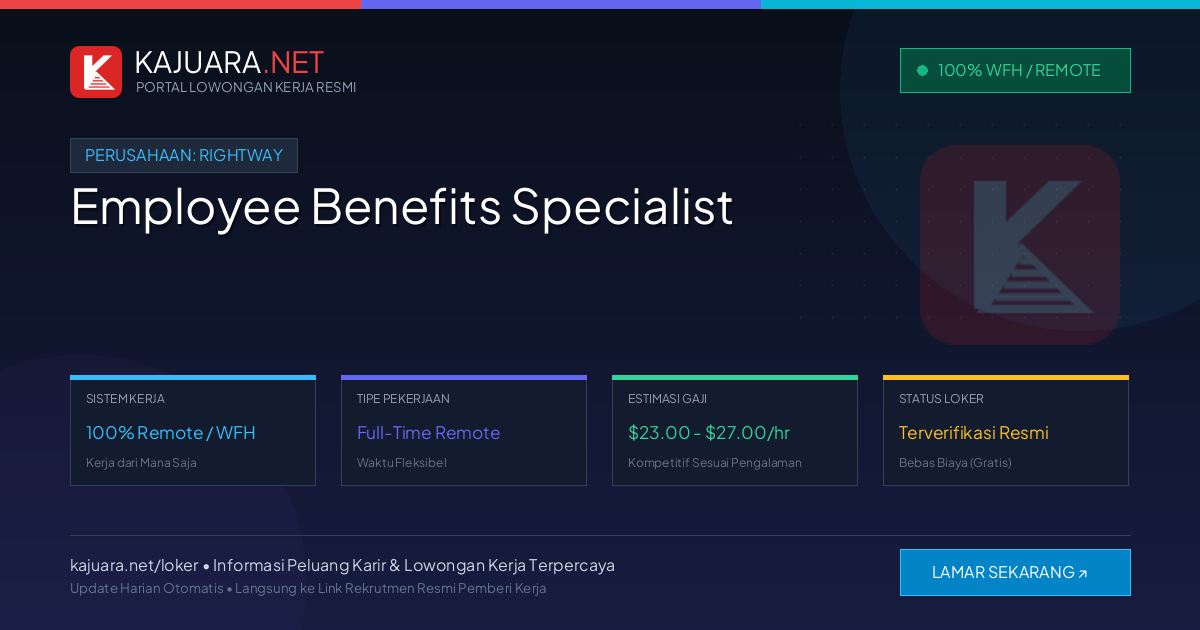 Lowongan Kerja Remote: Employee Benefits Specialist di Rightway