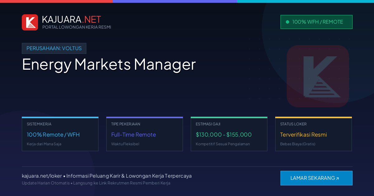 [100% Remote] Energy Markets Manager at Voltus ($130,000 - $155,000)