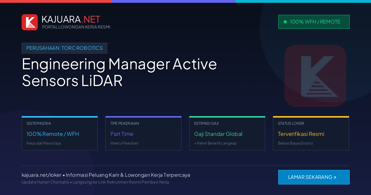 Lowongan Kerja Remote: Engineering Manager Active Sensors LiDAR di Torc Robotics