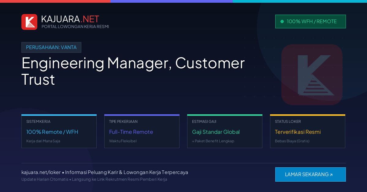 Lowongan Kerja Remote: Engineering Manager, Customer Trust di Vanta